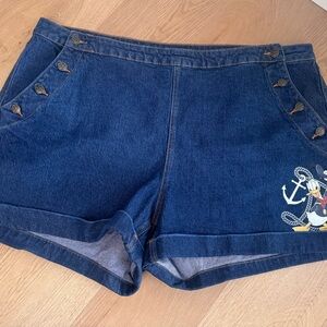 Her Universe Dark Blue Denim Sailor Shorts with Anchor Embroidery